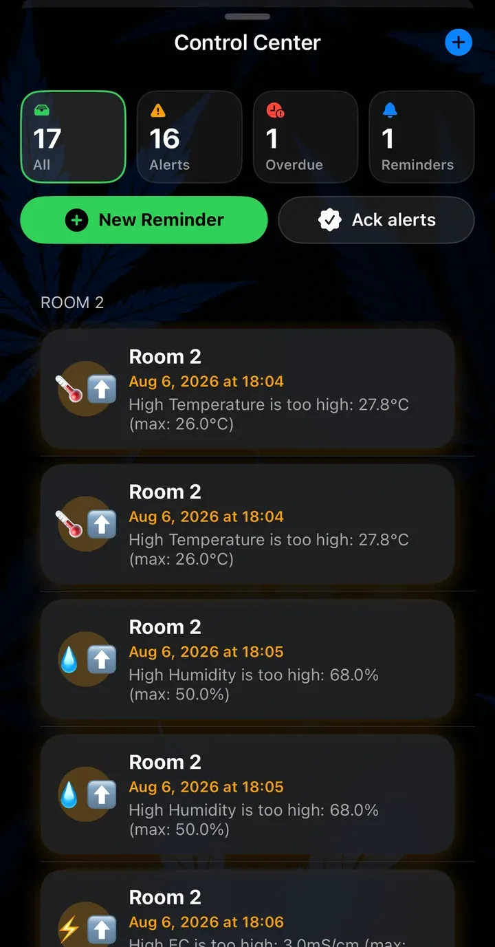 Control center alerts