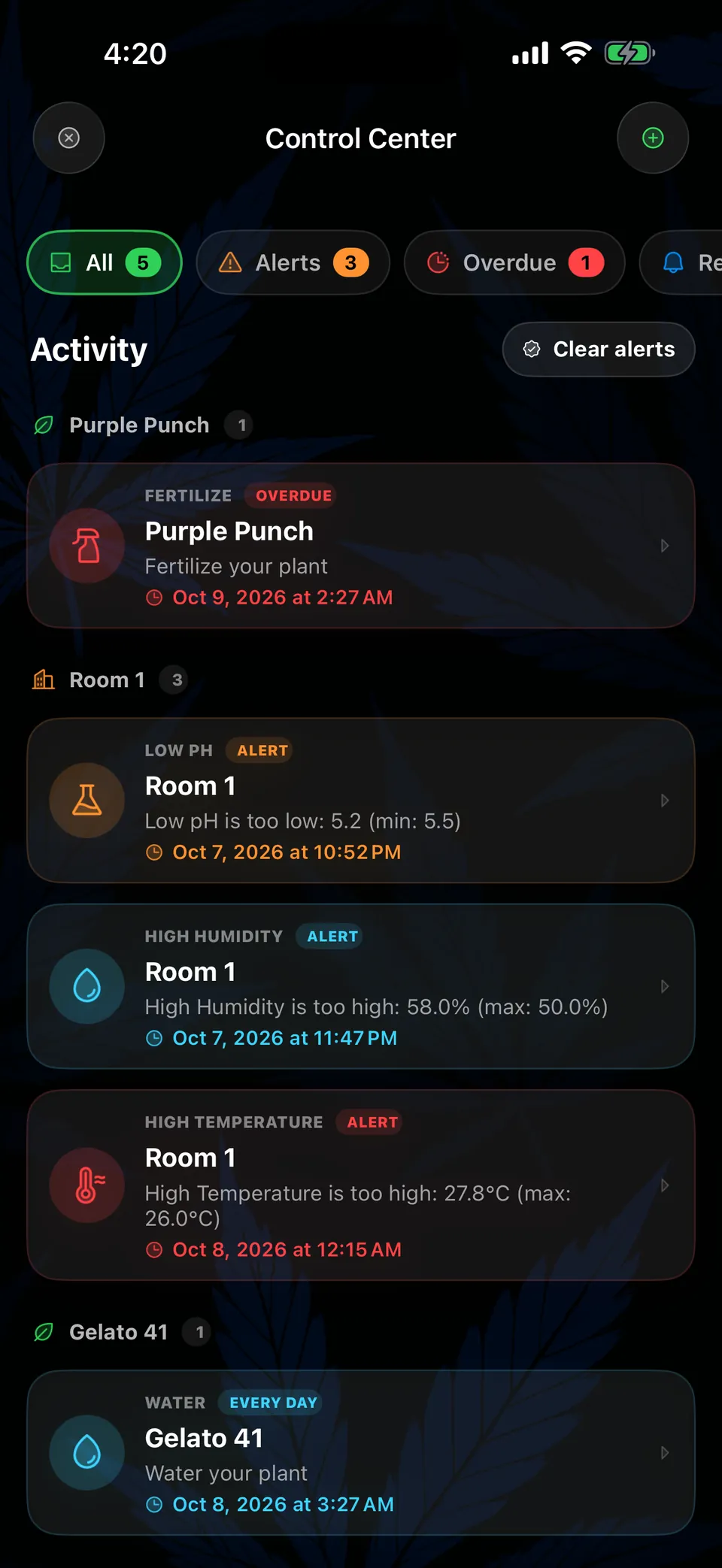 Control center alerts