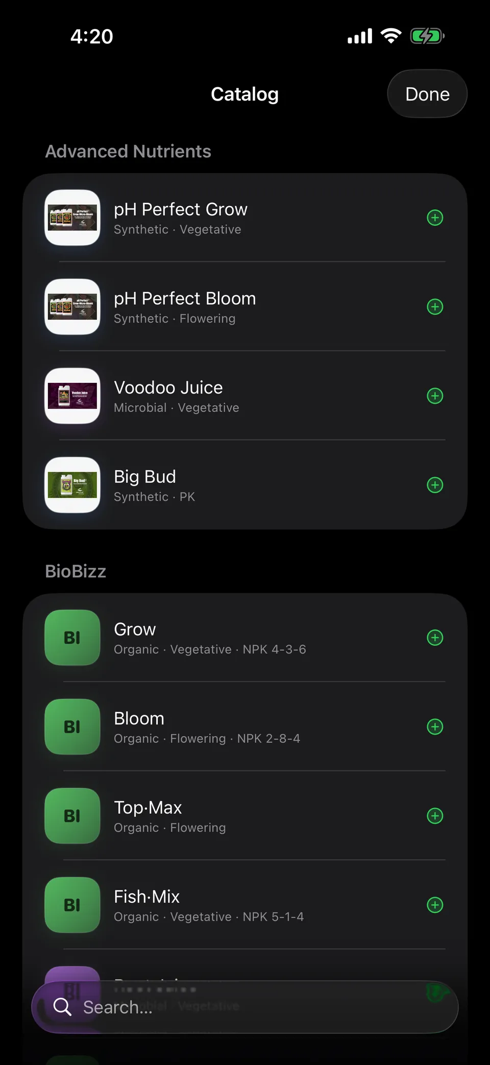 Nutrient catalog