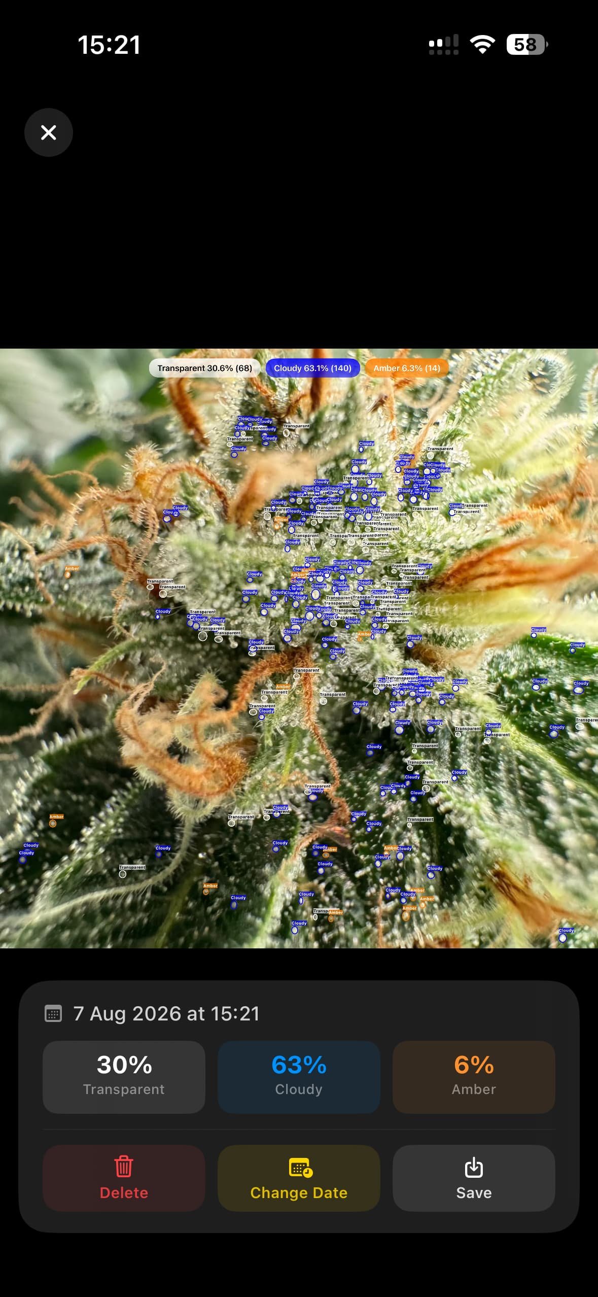 GrowBotiq Lab — trichome maturity chart updated with the new reading