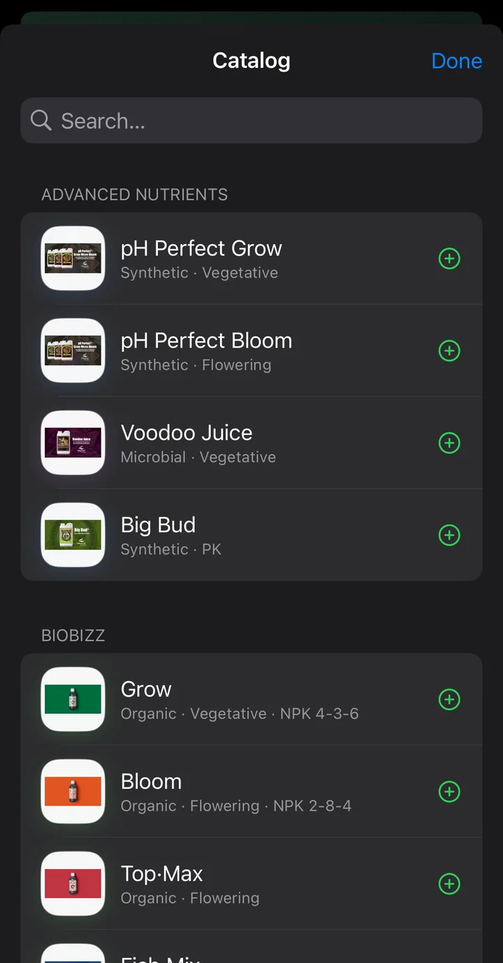 Nutrient catalog